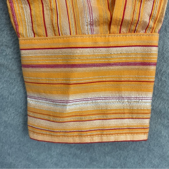 Vintage Flatiron Workshop 12 Snap Front Striped Blouse Orange Pink Shimmer USA - Picture 5 of 13